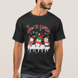 Snow Coming Christmas Three Santa Reindeer Elf Pen T-Shirt