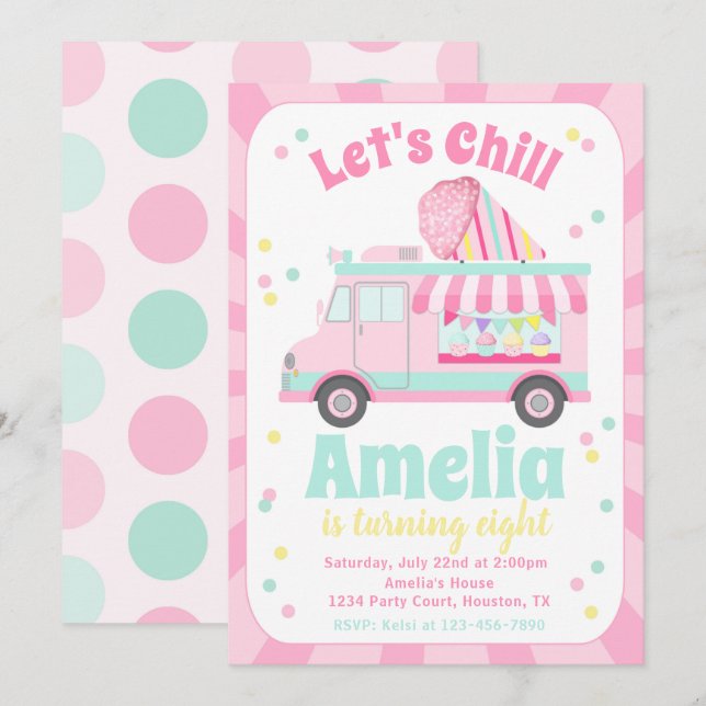 Snow Cone Birthday Invitation | Shave Ice Truck (Front/Back)