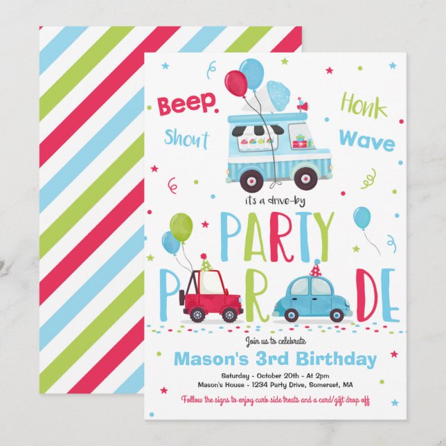 Snow Cone Birthday Party Drive By Birthday Parade Invitation (Front/Back)