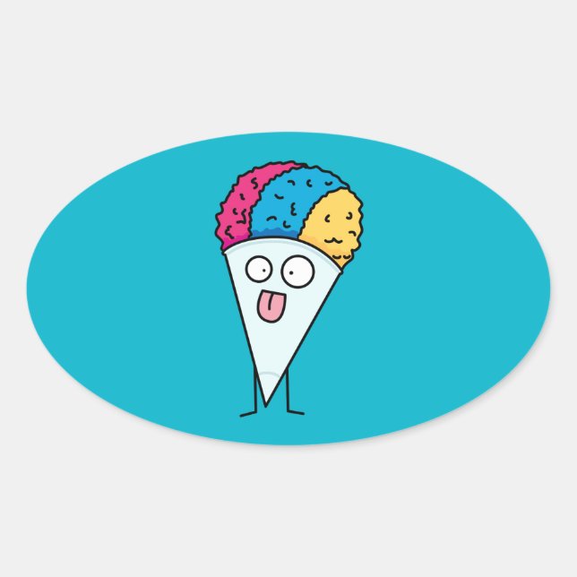 Snow Cone tongue out fan ice syrup sweet flavour Oval Sticker (Front)