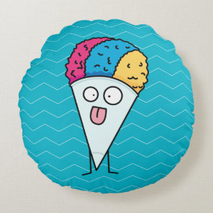 Snow Cone tongue out fan ice syrup sweet flavour Round Cushion