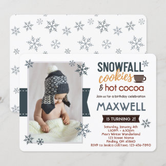 Snow Cookies & Cocoa Winter Photo Birthday Party Invitation