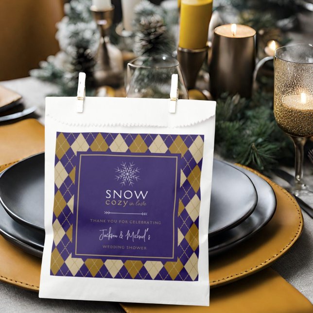 Snow Cosy In Love Argyle Navy & Tan Wedding Shower Favour Bags (Creator Uploaded)