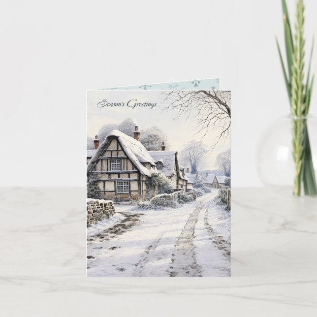 Snow Cottage Country Landscape Christmas Card (Front)
