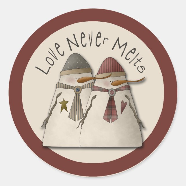 Snow Couple Classic Round Sticker (Front)
