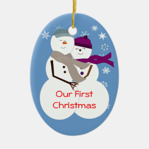 Snow Couple Our First Christmas Ceramic Tree Decoration