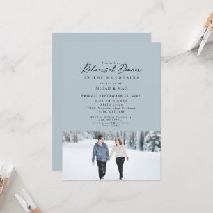 Snow Couple Photo Rehearsal Dusty Blue Invitation