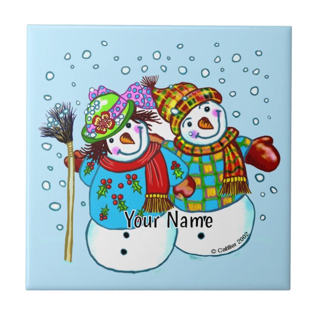 Snow Couple Snowman Tile (Front)