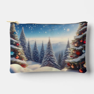Snow Cover Christmas Tree in Woods Accessory Pouch