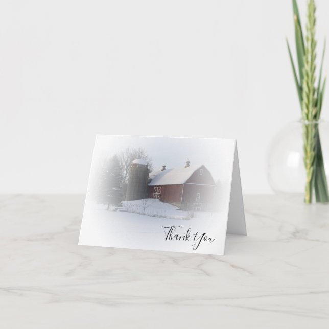 Snow Covered Barn Silo Winter Country Thank You (Front)