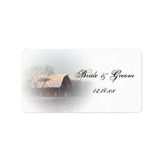 Snow Covered Barn Winter Country Wedding Favour Address Label