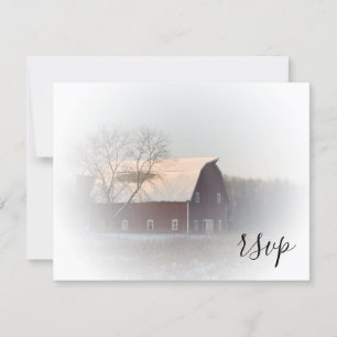 Snow Covered Barn Winter Country Wedding RSVP Card