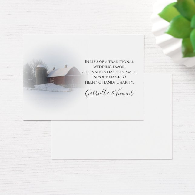 Snow Covered Barn Winter Wedding Charity Favour (Desk)