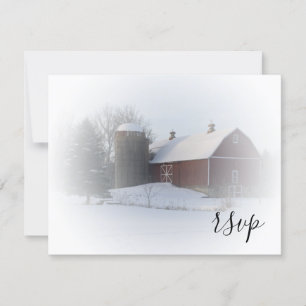 Snow Covered Barn Winter Wedding RSVP Card