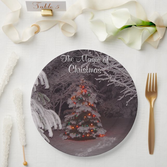 Snow Covered Branches Christmas Lights Paper Plate (Wedding)