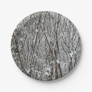 Snow Covered Branches Winter Abstract Paper Plate