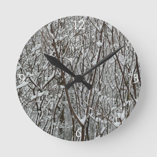 Snow Covered Branches Winter Abstract Round Clock (Front)