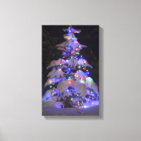 Snow Covered Brightly Lit Christmas Tree