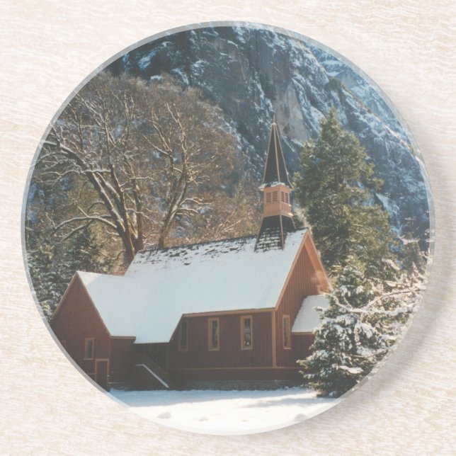 Snow Covered Chapel Coaster (Front)
