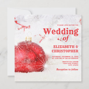 Snow Covered Christmas Baubles Wedding Invitation
