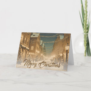 Snow-covered Christmas Streets in a Downtown Card