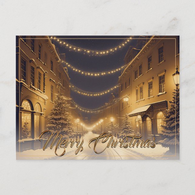 Snow-covered Christmas Streets in a Downtown Holiday Postcard (Front)