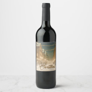 Snow-covered Christmas Streets in a Downtown Wine Label