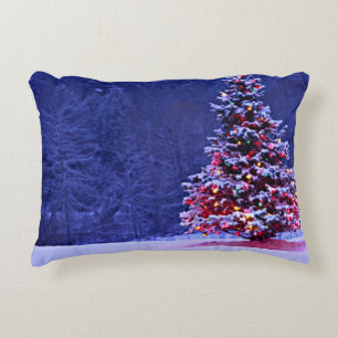 Snow Covered Christmas Tree Decorative Cushion