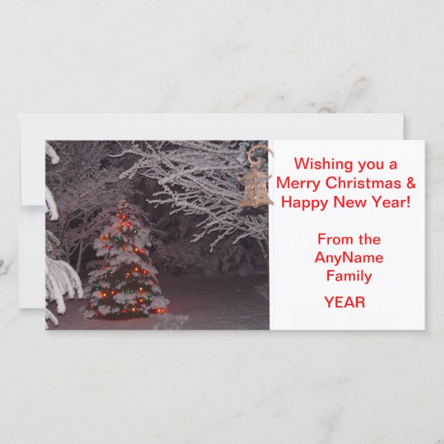 Snow Covered Christmas Tree Holiday Photo Card (Front)