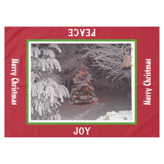 Snow Covered Christmas Tree Lights Red Green Med. Tablecloth (Front (Horizontal))