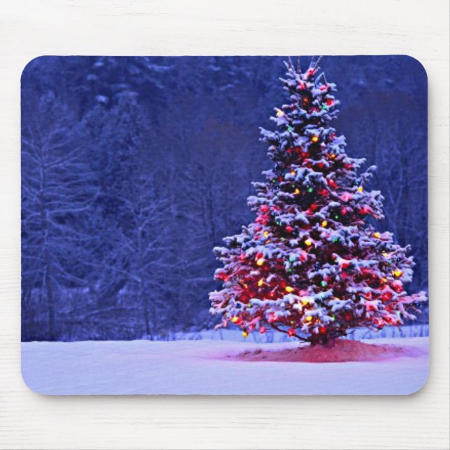 Snow Covered Christmas Tree Mouse Mat (Front)