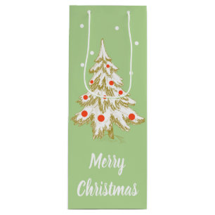 Snow Covered Christmas Tree Wine Gift Bag