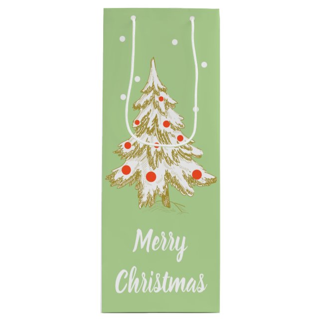 Snow Covered Christmas Tree Wine Gift Bag (Front)