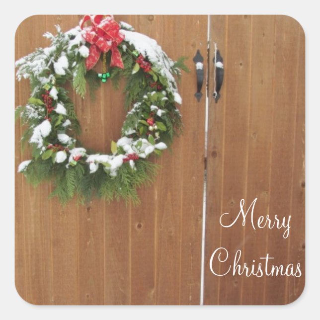 Snow Covered Christmas Wreath Square Sticker (Front)