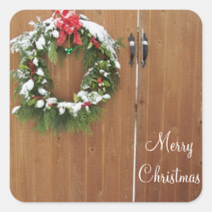 Snow Covered Christmas Wreath Square Sticker