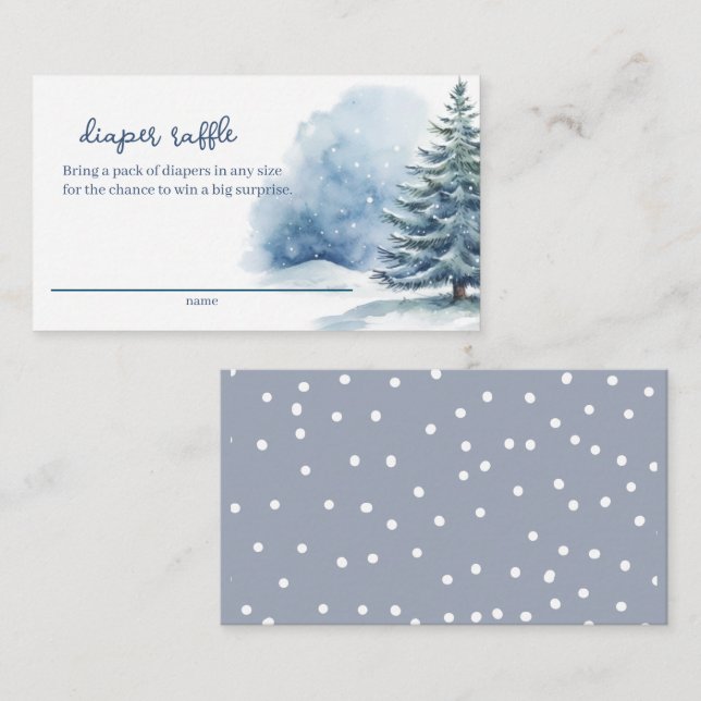 Snow Covered Evergreen Diaper Raffle Baby Shower Enclosure Card (Front/Back)