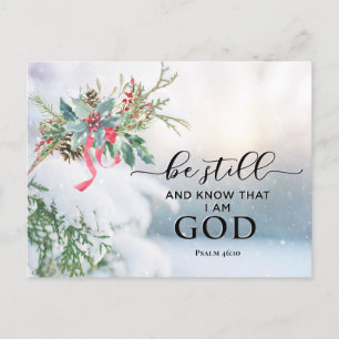 Snow Covered Evergreen Psalm 46:10 Bible Christmas Holiday Postcard