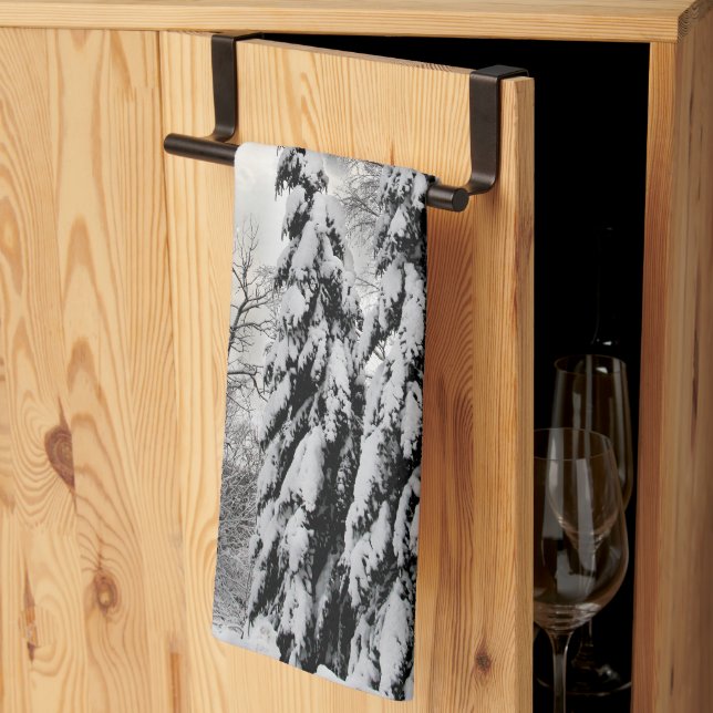 Snow-Covered Evergreen Trees Under Dramatic Winter Tea Towel (Thirds Fold)