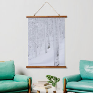 Snow covered forest winter wonderland hanging tapestry