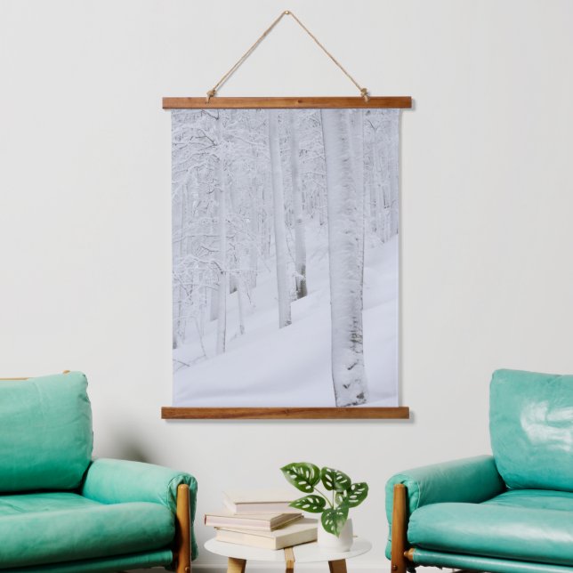 Snow covered forest winter wonderland hanging tapestry (Living Room)