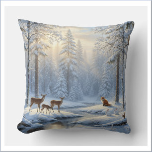 Snow Covered Forest with Woodland Wildlife Cushion