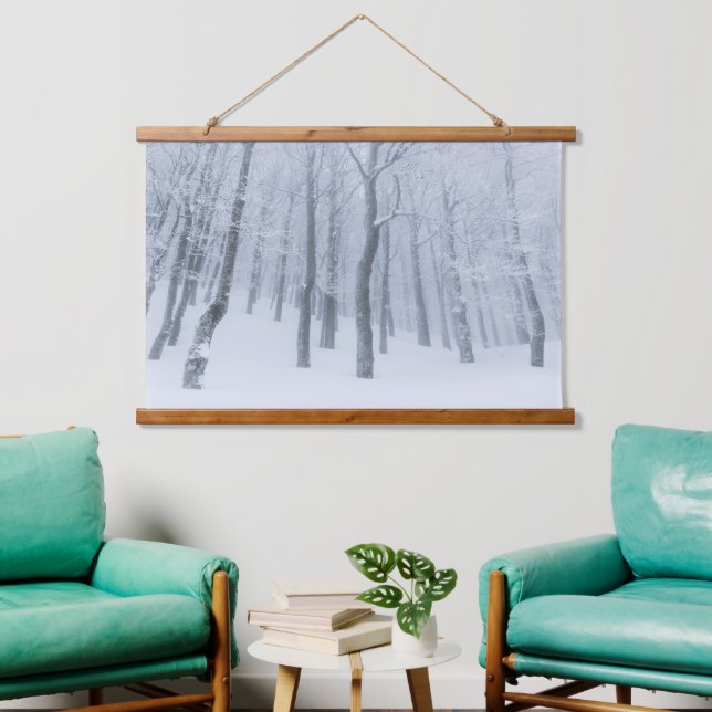 Snow covered frozen forest in winter hanging tapestry (Living Room)