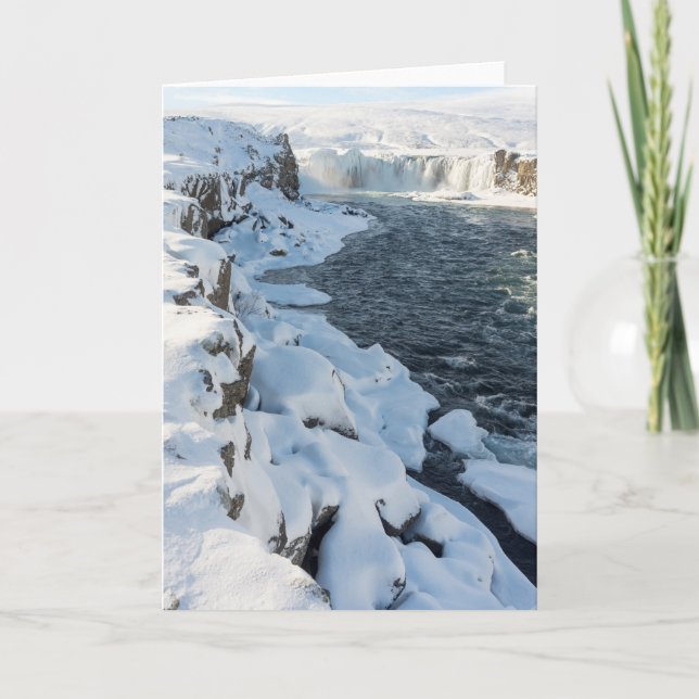 Snow Covered Godafoss Waterfall Card (Front)