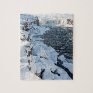 Snow Covered Godafoss Waterfall Jigsaw Puzzle