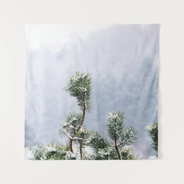 SNOW COVERED GREEN LEAF TREE TAPESTRY (Front)