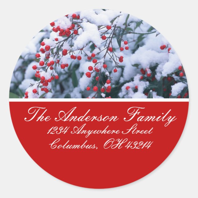 Snow Covered Holly Berries Address Labels (Front)