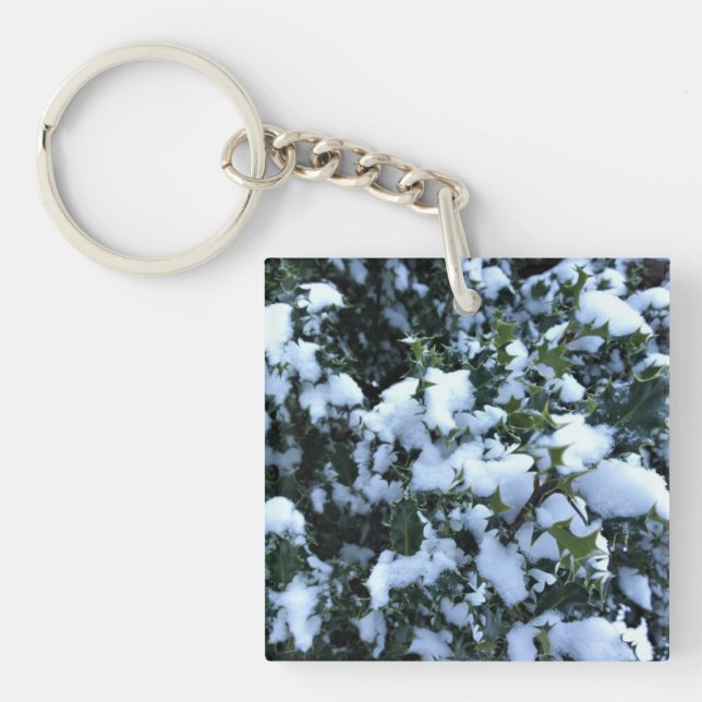 Snow-covered Holly Key Ring (Front)