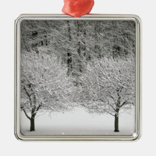 Snow covered landscape metal tree decoration