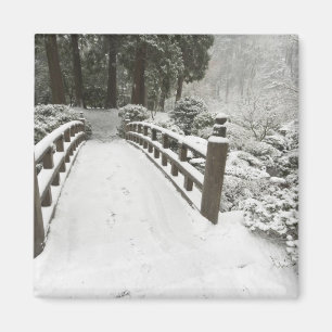 Snow-covered moon bridge, Japanese Garden Magnet