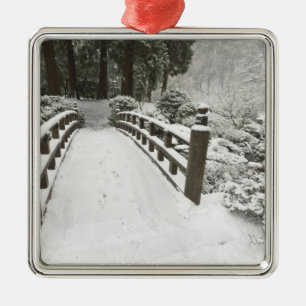 Snow-covered moon bridge, Japanese Garden Metal Tree Decoration